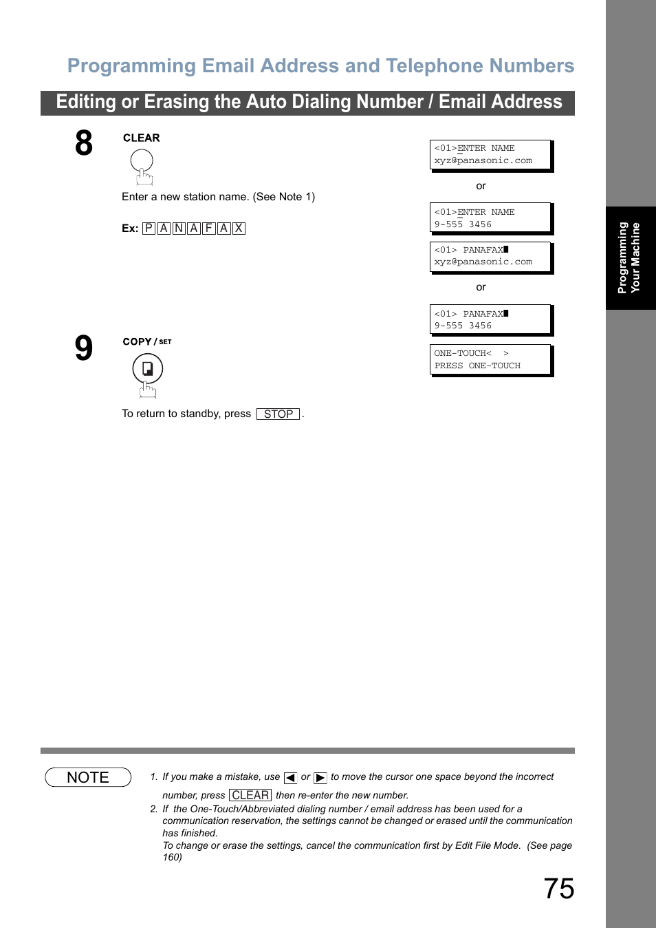 Programming email address and telephone numbers | Panasonic DX-800 User Manual | Page 75 / 256