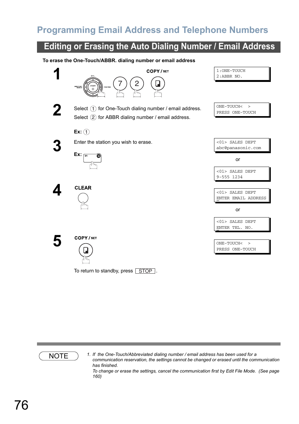 Programming email address and telephone numbers | Panasonic DX-800 User Manual | Page 76 / 256