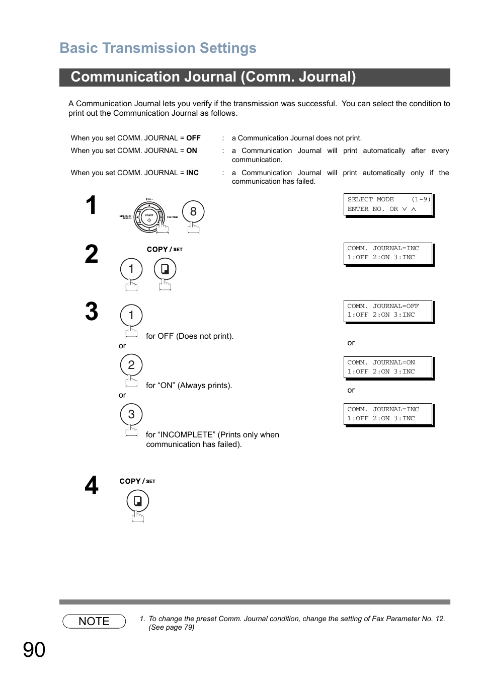 Communication journal (comm. journal), Basic transmission settings | Panasonic DX-800 User Manual | Page 90 / 256