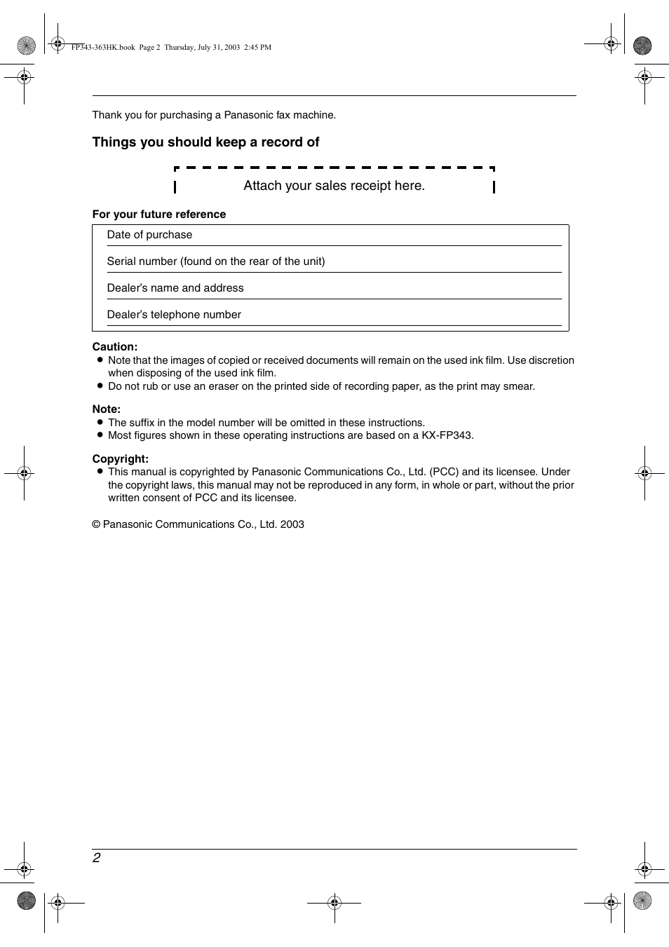Panasonic KX-FP343HK User Manual | Page 4 / 66