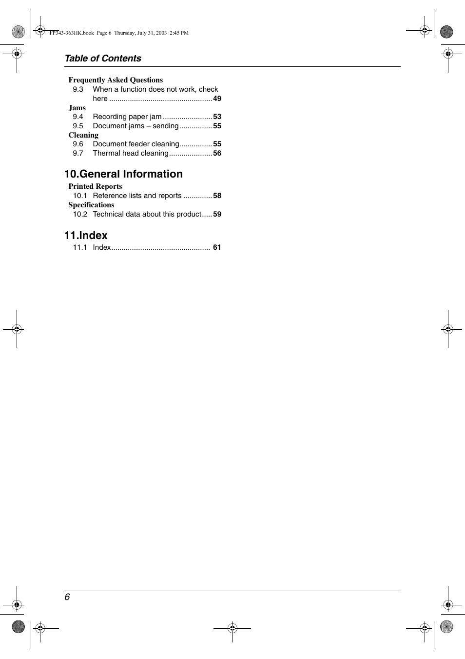 General information, Index | Panasonic KX-FP343HK User Manual | Page 8 / 66