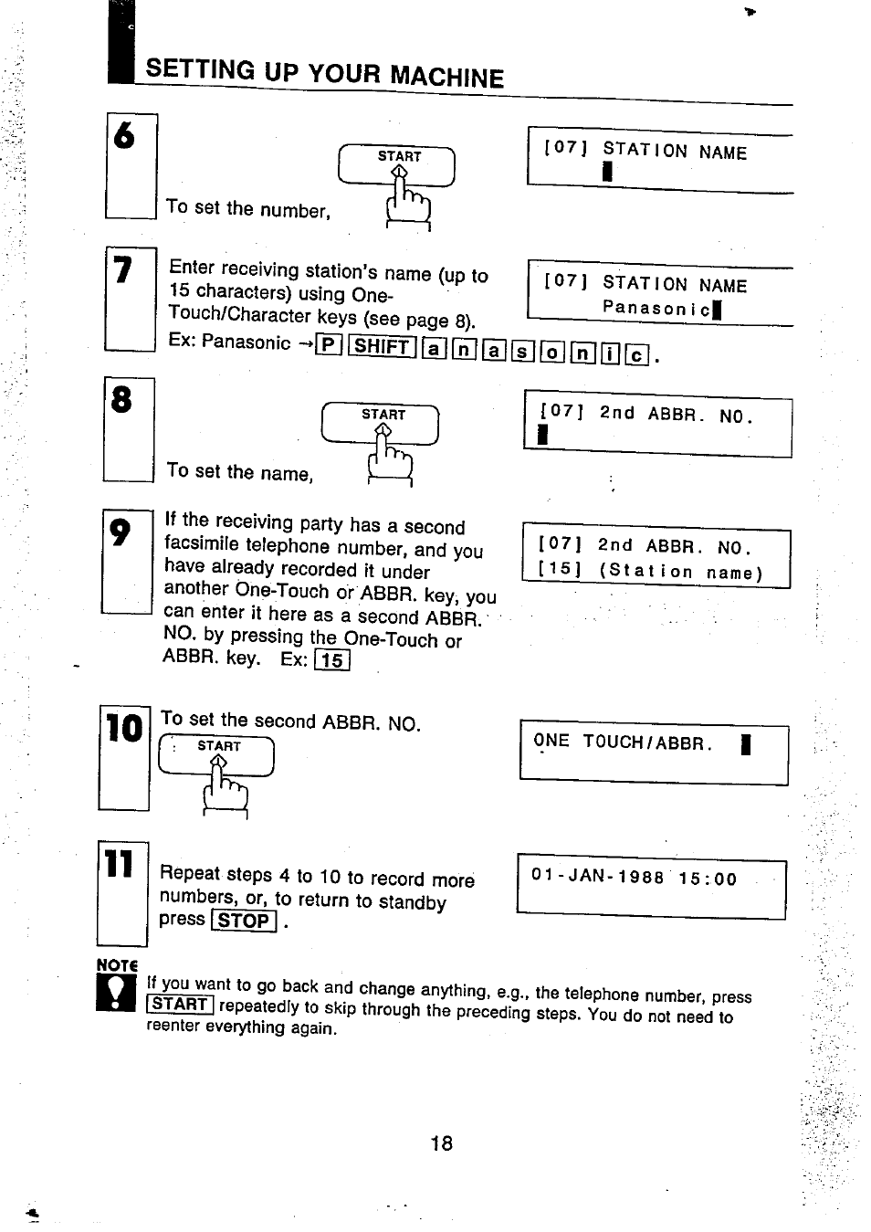 Setting up your machine | Panasonic UF-250 User Manual | Page 20 / 82