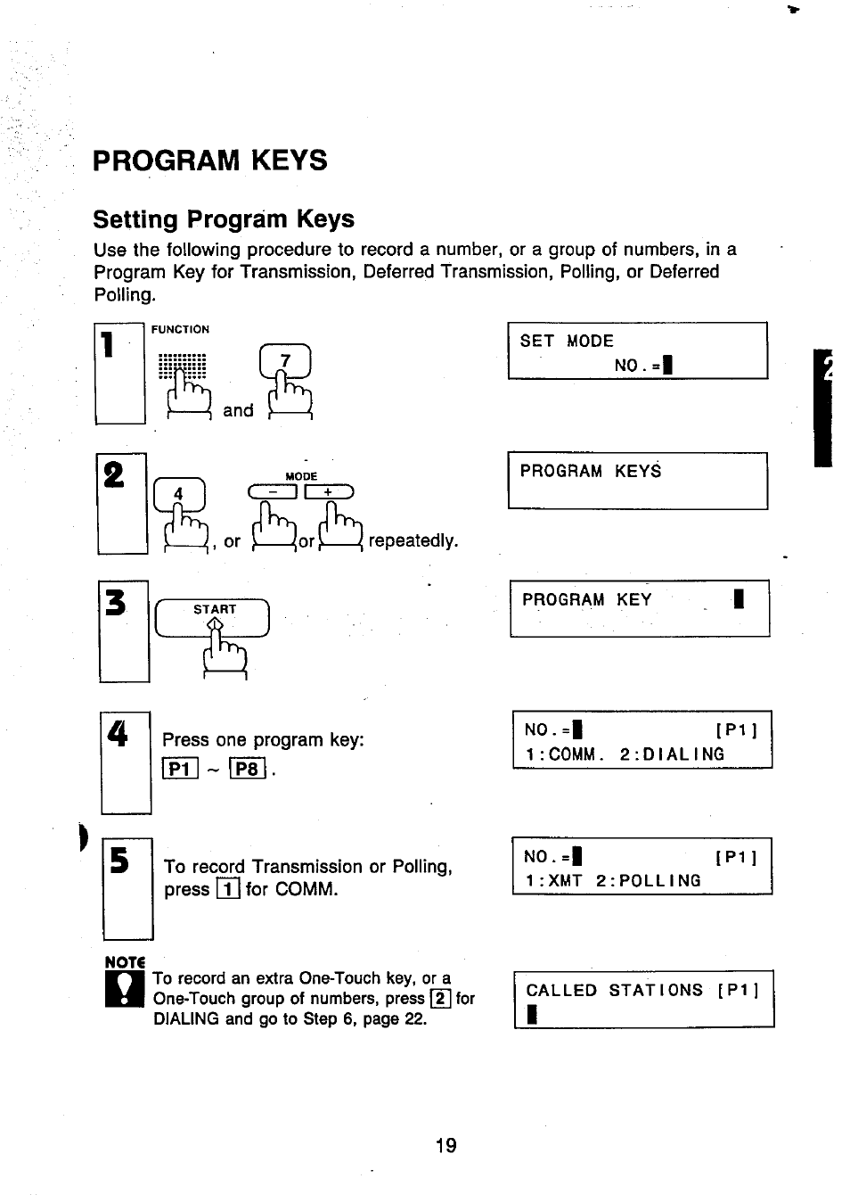 Program keys, Setting program keys, Program keys “ setting program keys | Czzic | Panasonic UF-250 User Manual | Page 21 / 82