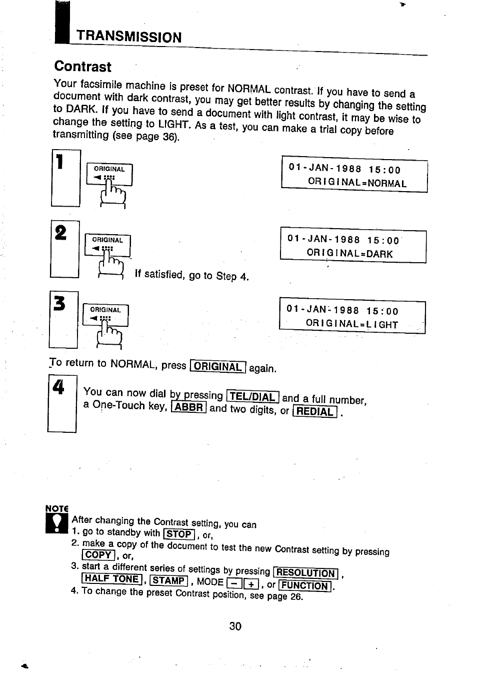 Transmission, Contrast, Transmission contrast | Panasonic UF-250 User Manual | Page 32 / 82