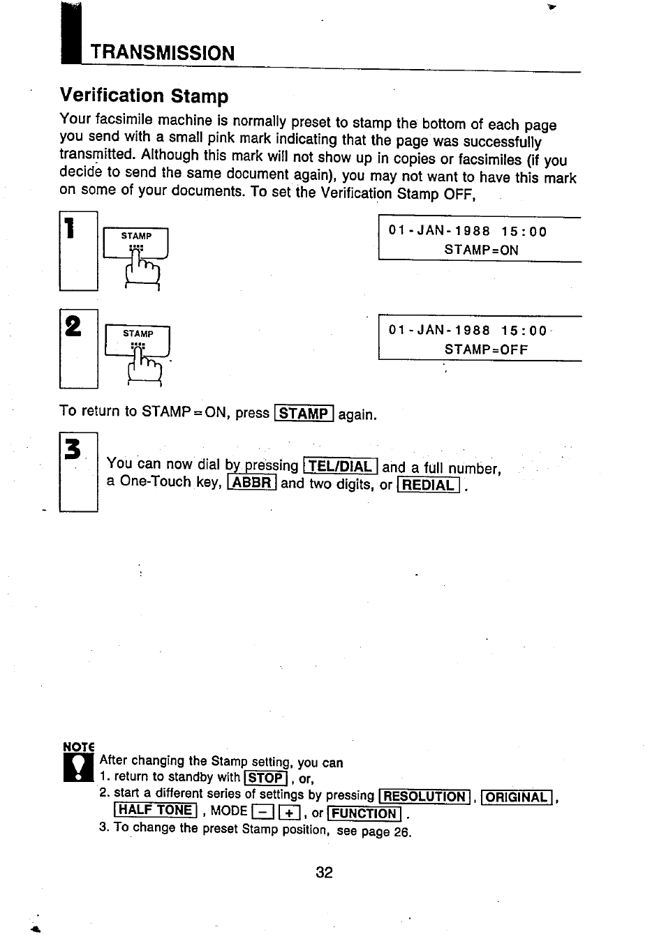 Transmission, Verification stamp, Transmission verification stamp | Panasonic UF-250 User Manual | Page 34 / 82