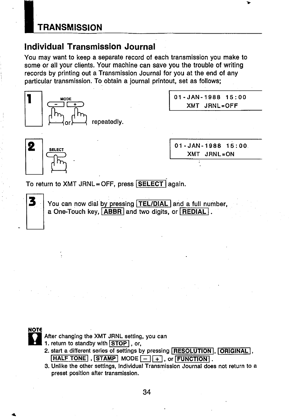 Individual transmission journai, Individual transmission journal, Transmission | Panasonic UF-250 User Manual | Page 36 / 82