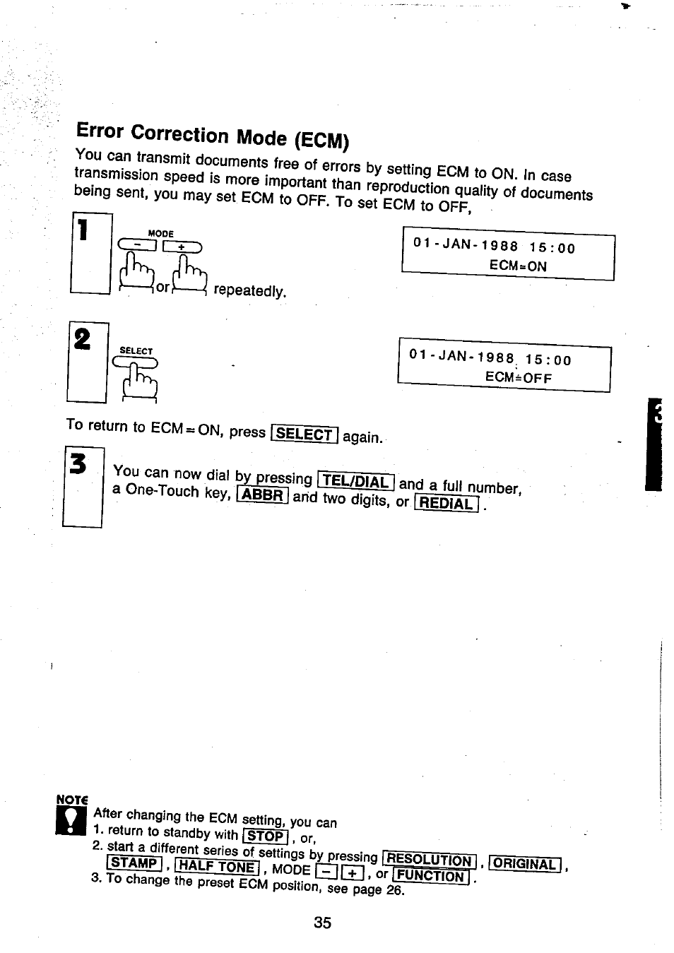 Error correction mode (ecm) | Panasonic UF-250 User Manual | Page 37 / 82