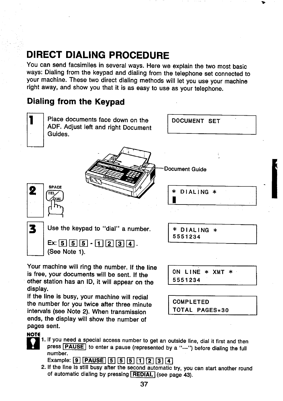 Direct dialing procedure, Dialing from the keypad | Panasonic UF-250 User Manual | Page 39 / 82