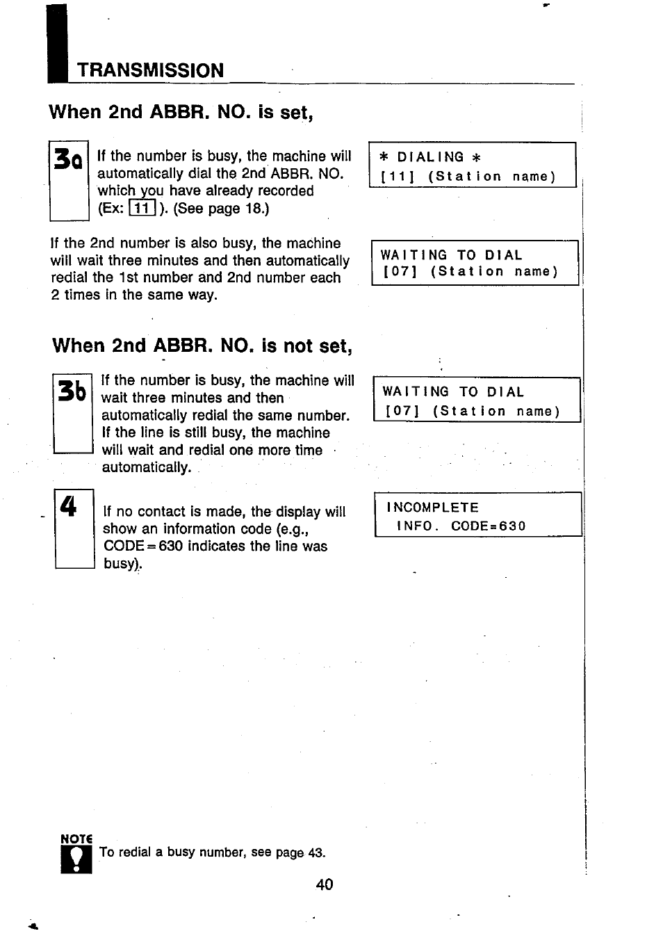 When 2nd abbr. no. is set, When 2nd abbr. no. is not set, Transmission | Panasonic UF-250 User Manual | Page 42 / 82