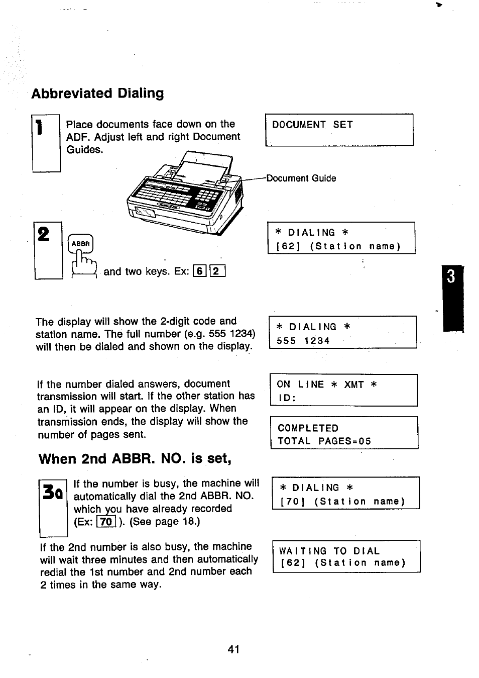 Abbreviated dialing, When 2nd abbr. no. is set | Panasonic UF-250 User Manual | Page 43 / 82