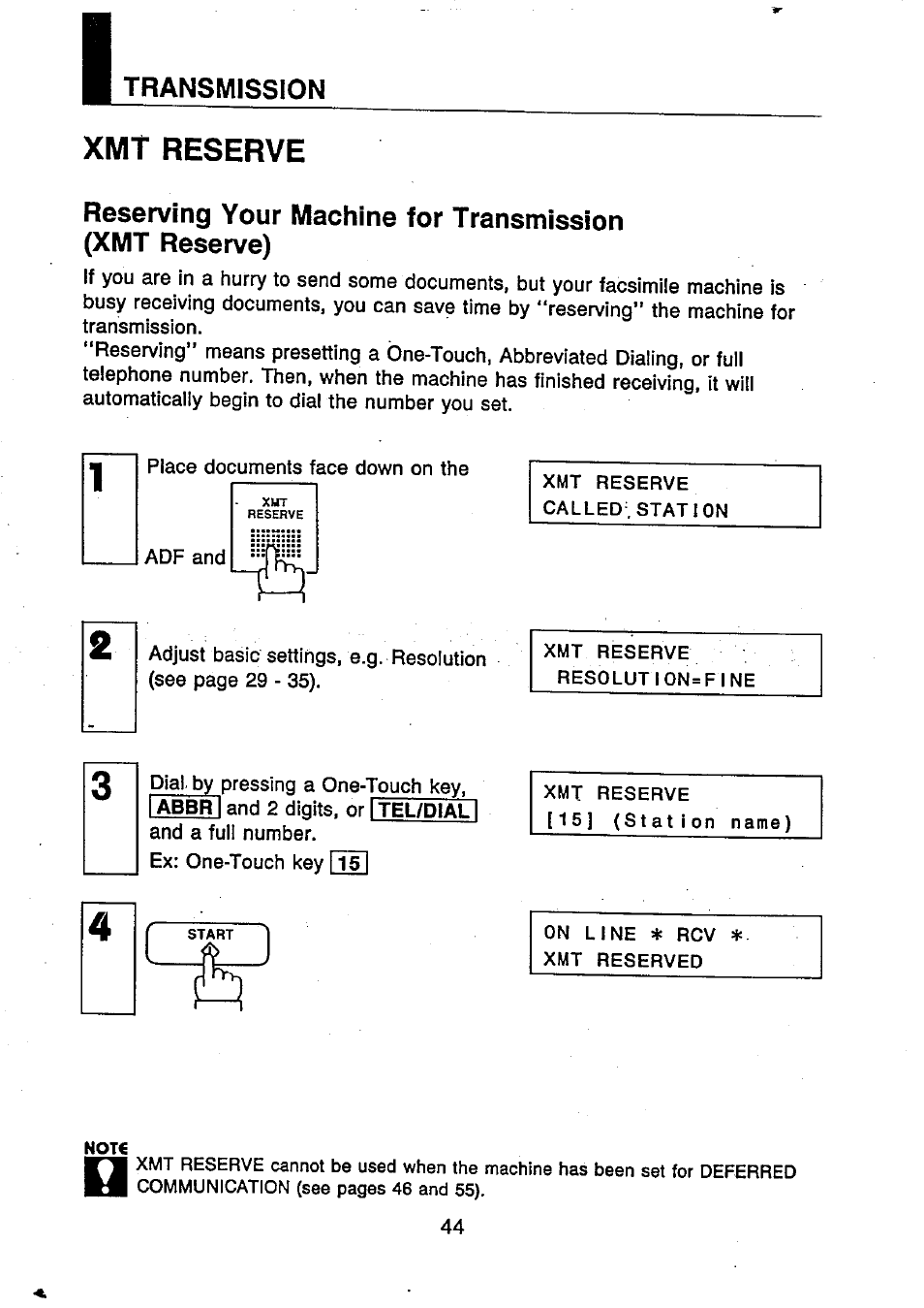 Xmt reserve, Transmission | Panasonic UF-250 User Manual | Page 46 / 82