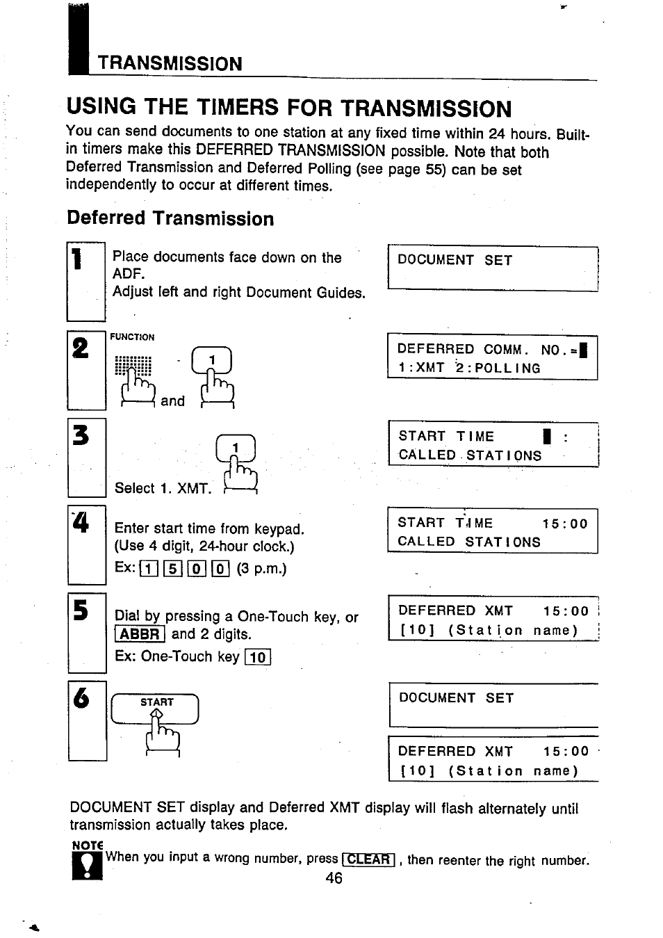 Using the timers for transmission, Deferred transmission, Deferred transmission 1 | Transmission | Panasonic UF-250 User Manual | Page 48 / 82