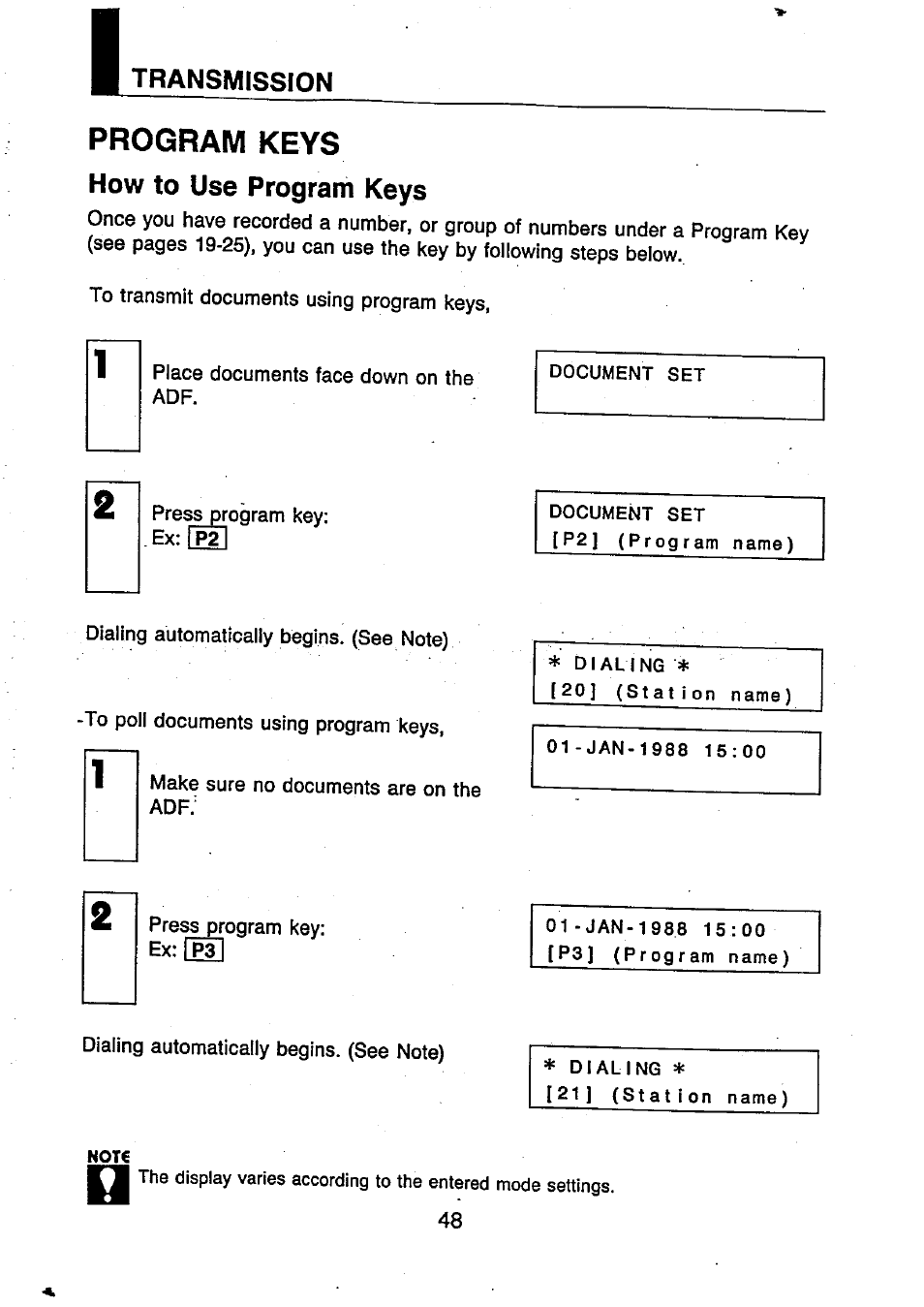 Transmission, Program keys, How to use program keys | Panasonic UF-250 User Manual | Page 50 / 82