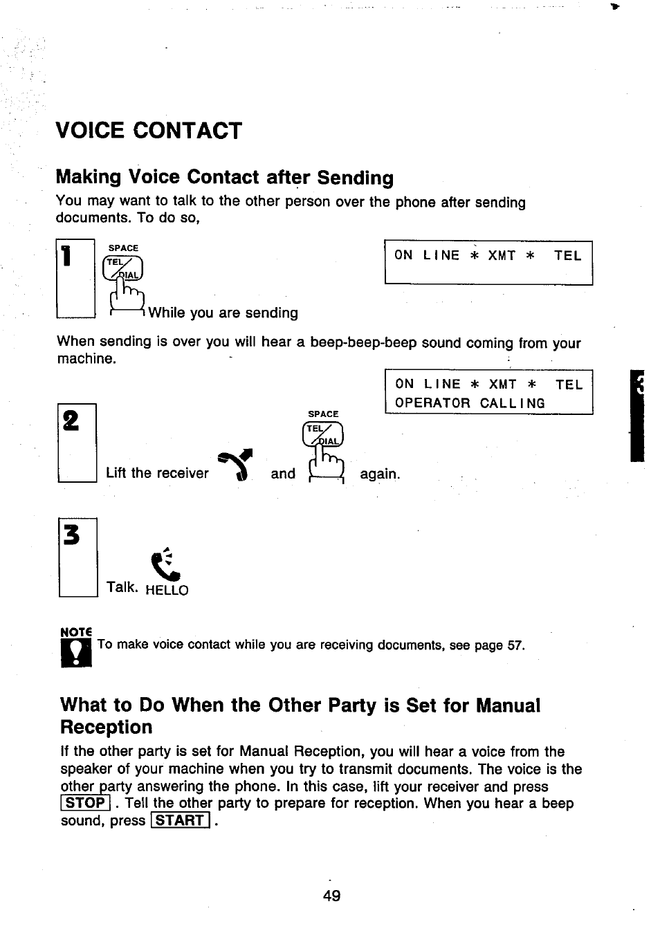 Voice contact, Making voice contact after sending, Voice contact — making voice contact after sending | Panasonic UF-250 User Manual | Page 51 / 82