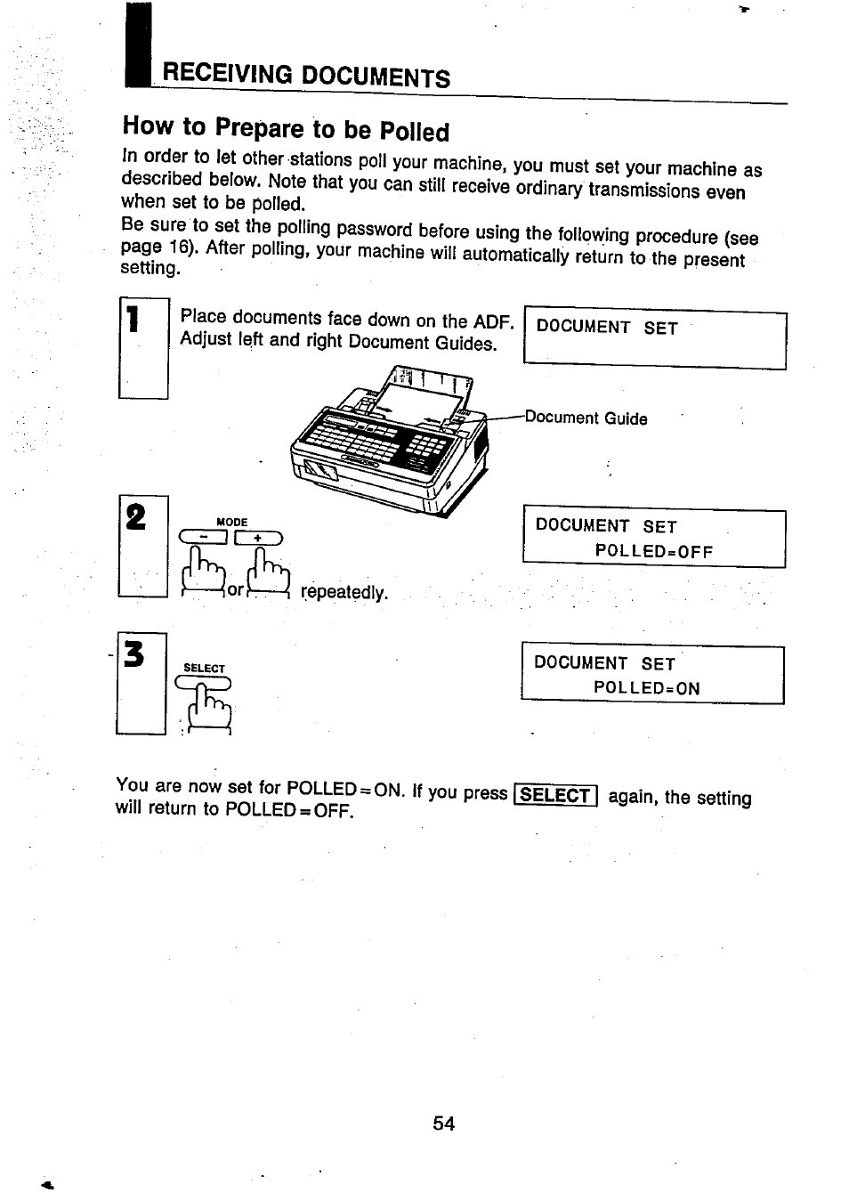 Receiving documents, How to prepare to be polled, Receiving documents how to prepare to be polled | Panasonic UF-250 User Manual | Page 56 / 82