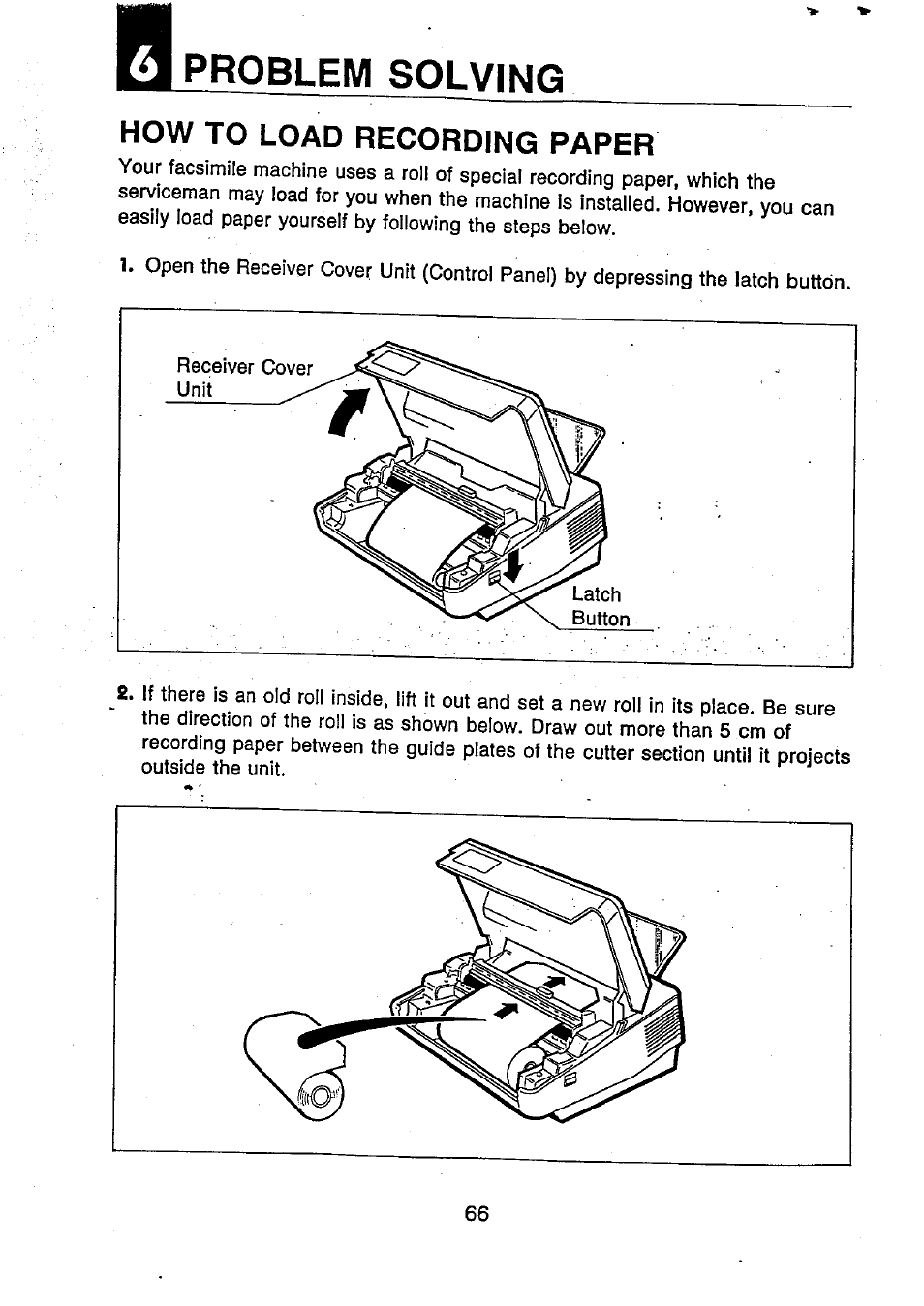 How to load recording paper, Problem solving | Panasonic UF-250 User Manual | Page 67 / 82