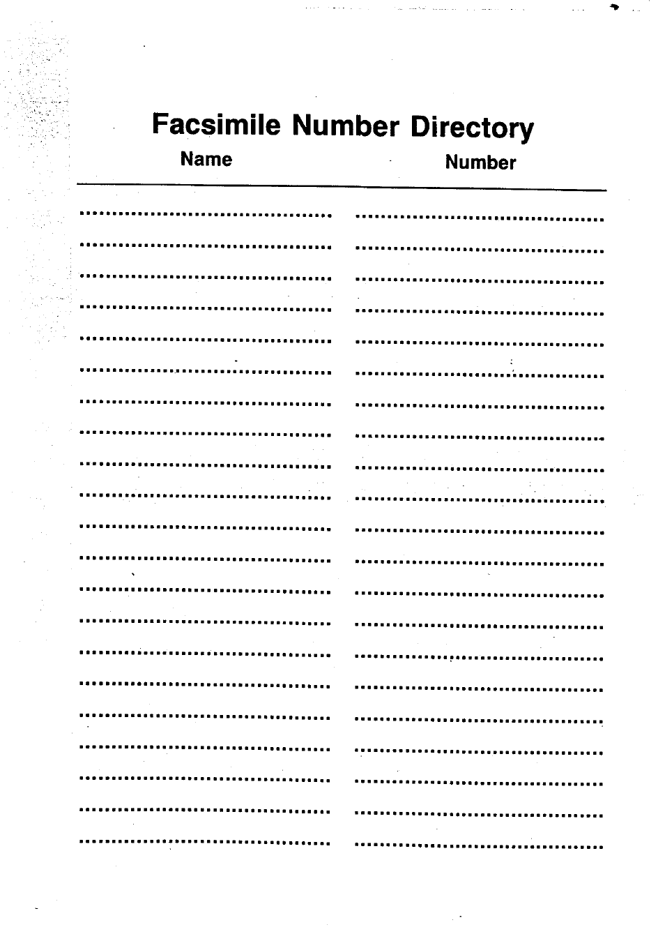 Facsimile number directory | Panasonic UF-250 User Manual | Page 80 / 82