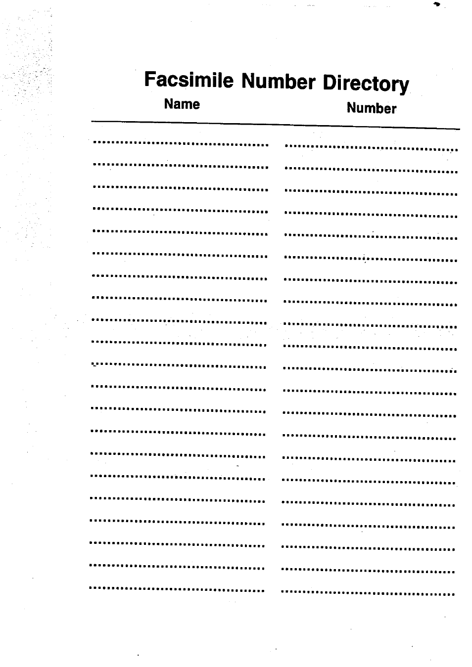 Facsimile number directory | Panasonic UF-250 User Manual | Page 81 / 82