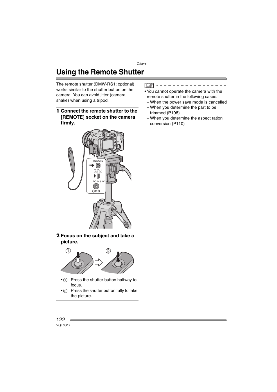 Using the remote shutter | Panasonic DMC-FZ30GN User Manual | Page 122 / 136