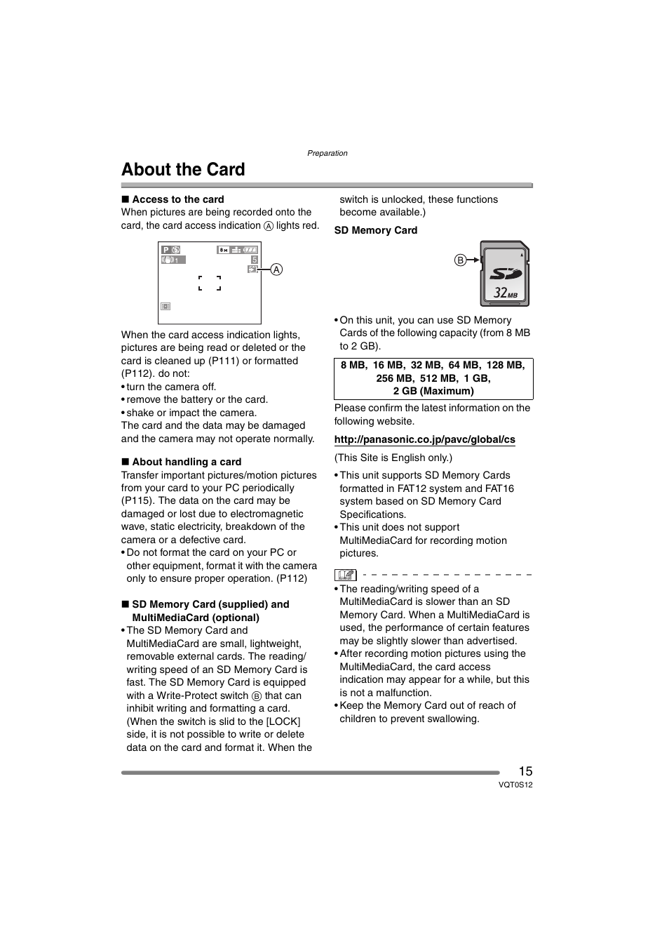 About the card | Panasonic DMC-FZ30GN User Manual | Page 15 / 136