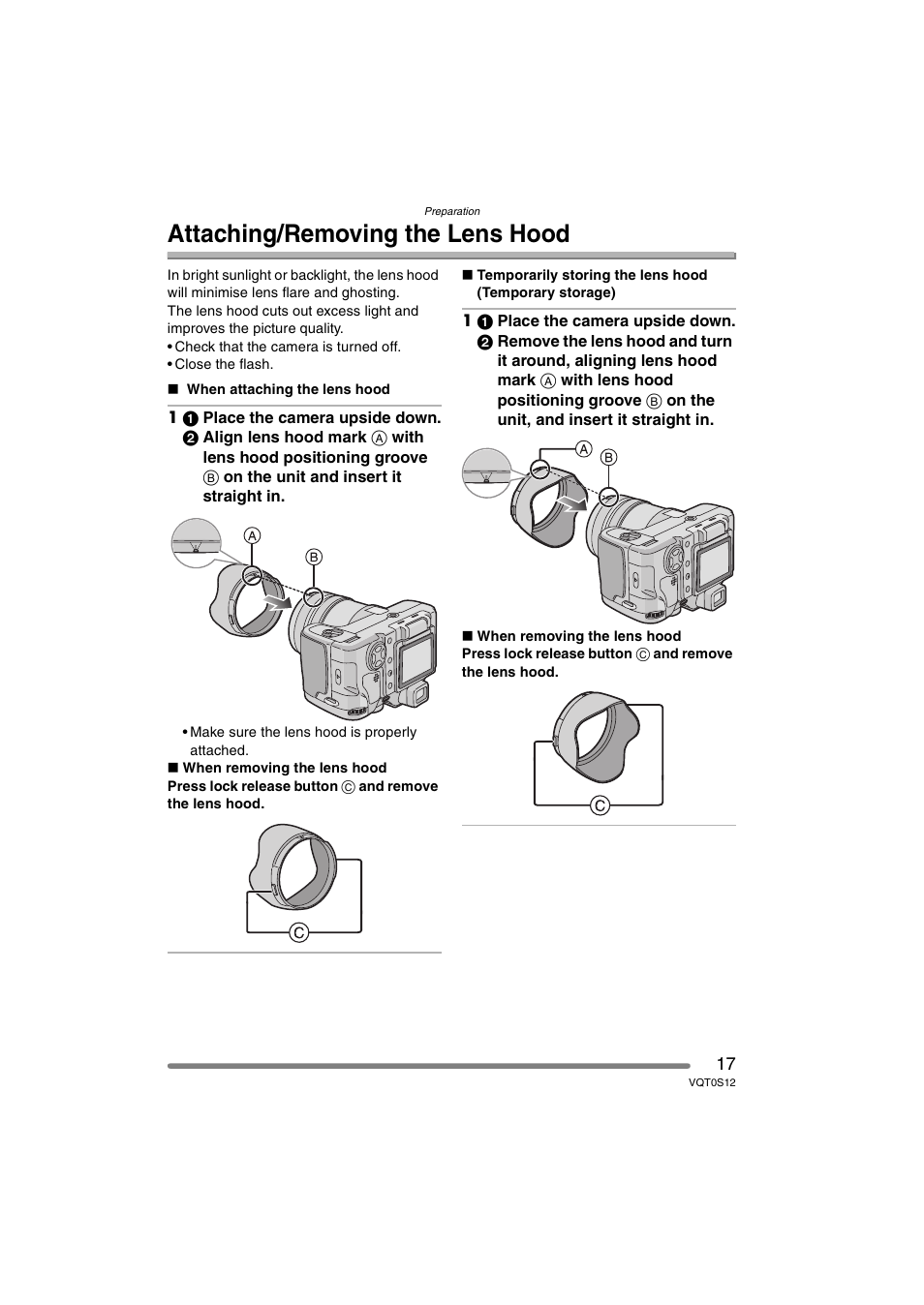 Attaching/removing the lens hood | Panasonic DMC-FZ30GN User Manual | Page 17 / 136