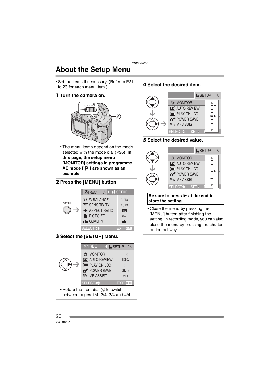 About the setup menu | Panasonic DMC-FZ30GN User Manual | Page 20 / 136