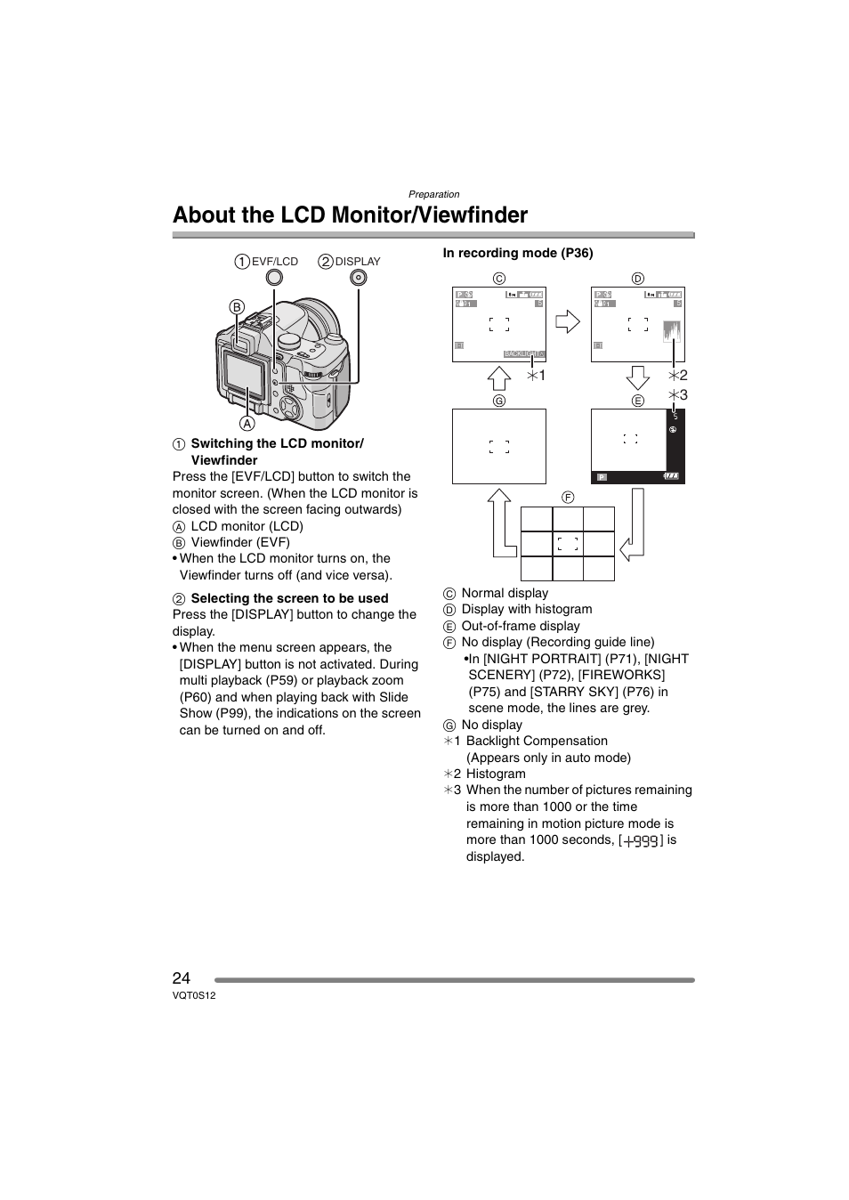 About the lcd monitor/viewfinder | Panasonic DMC-FZ30GN User Manual | Page 24 / 136
