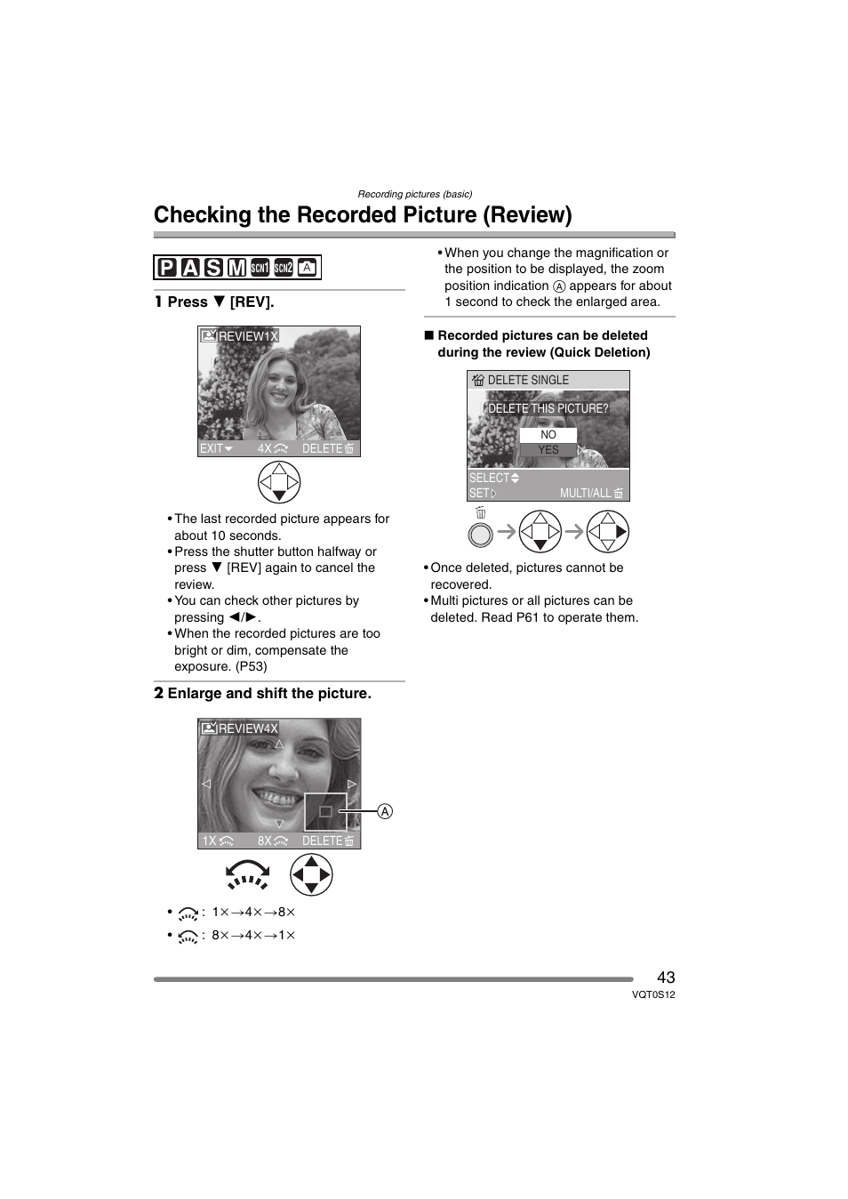 Checking the recorded picture (review) | Panasonic DMC-FZ30GN User Manual | Page 43 / 136