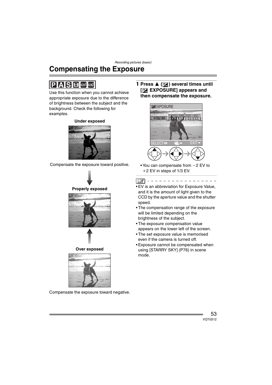 Compensating the exposure | Panasonic DMC-FZ30GN User Manual | Page 53 / 136