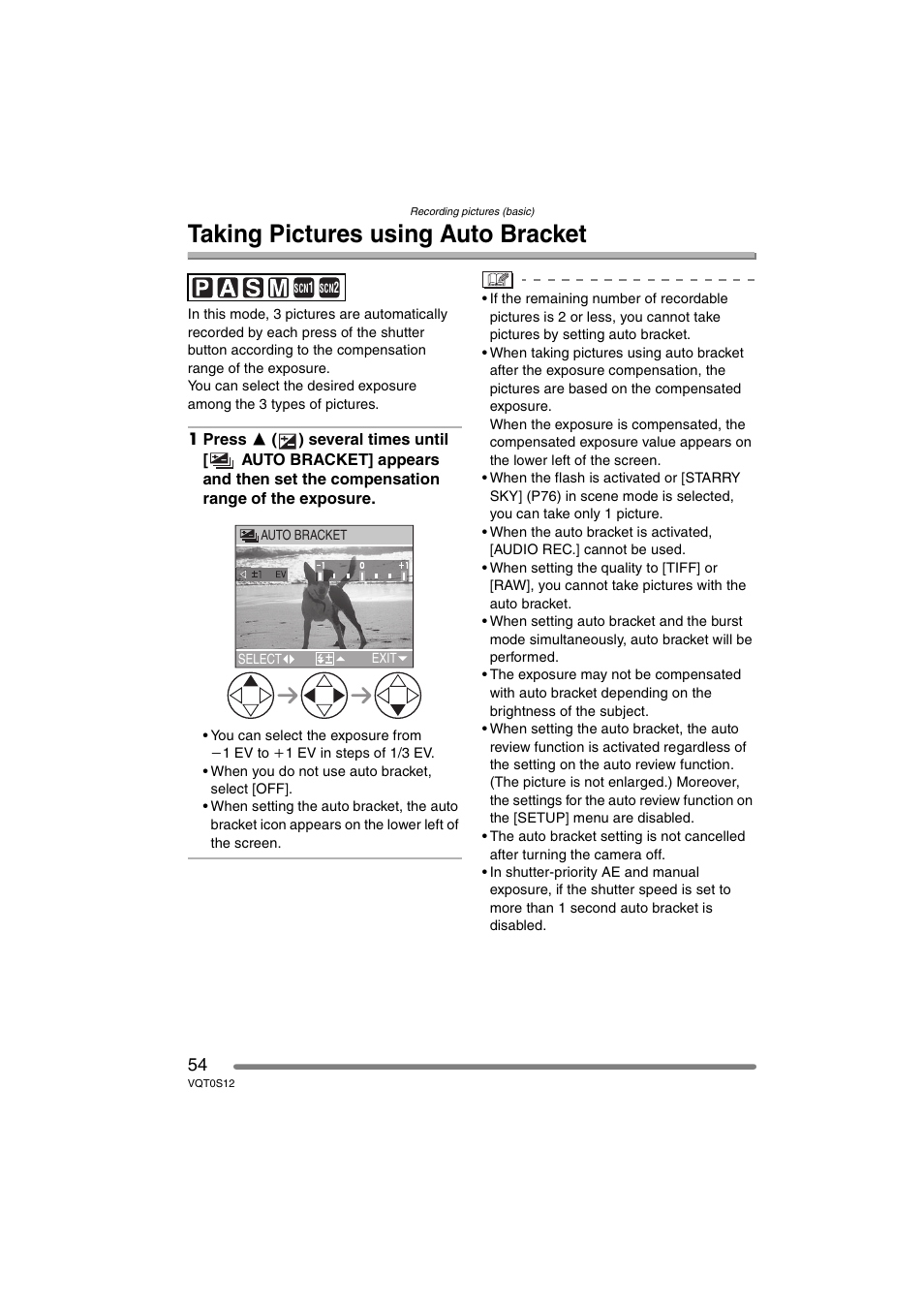 Taking pictures using auto bracket | Panasonic DMC-FZ30GN User Manual | Page 54 / 136