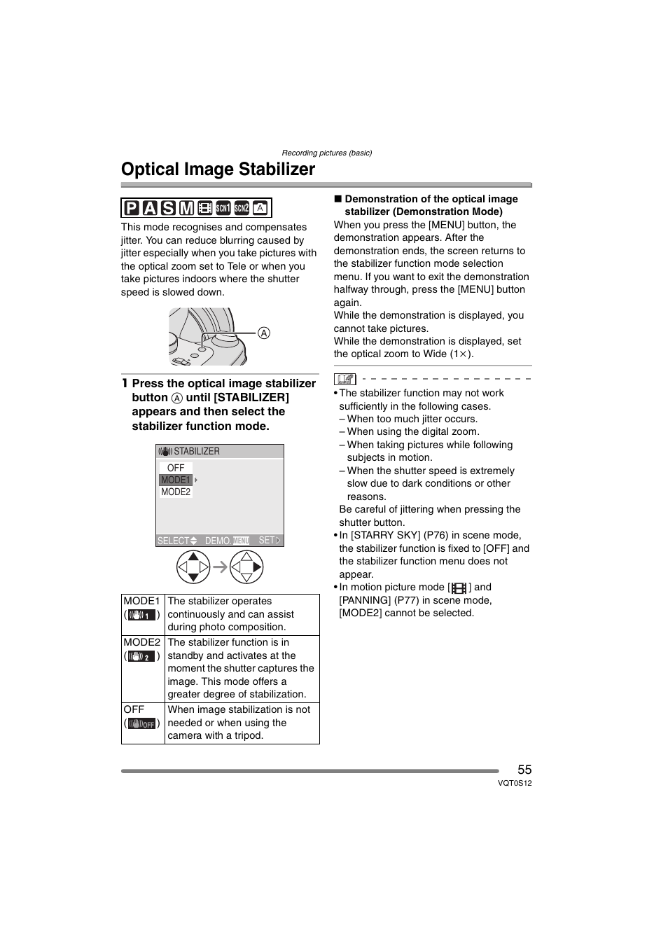 Optical image stabilizer | Panasonic DMC-FZ30GN User Manual | Page 55 / 136