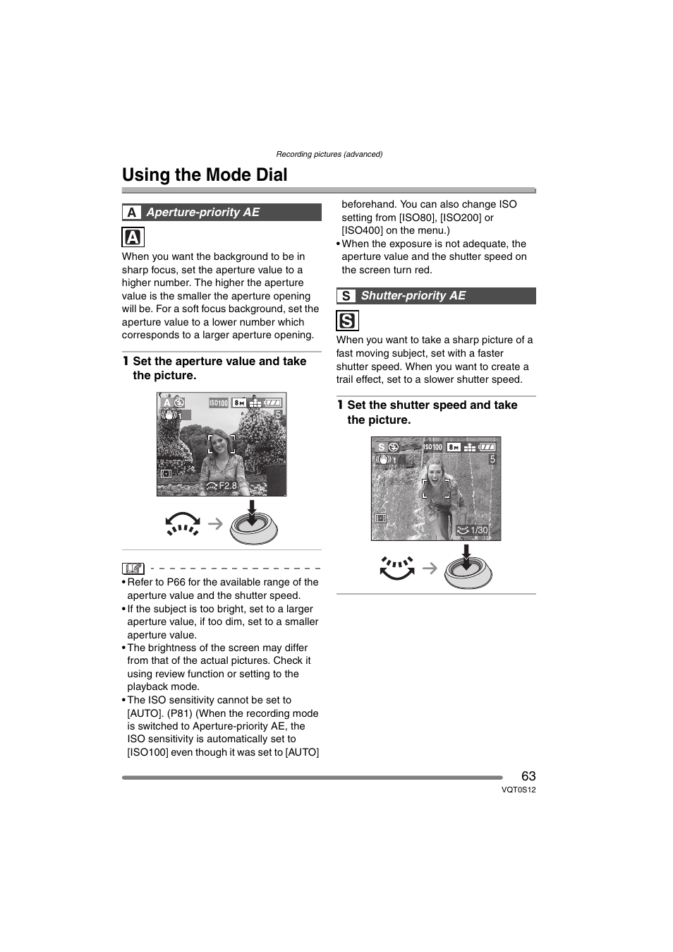 Using the mode dial | Panasonic DMC-FZ30GN User Manual | Page 63 / 136