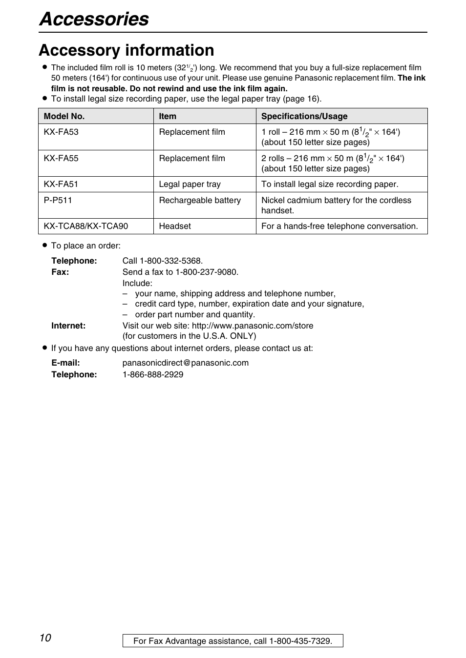 Accessory information, Accessories | Panasonic KX-FPG371 User Manual | Page 10 / 132