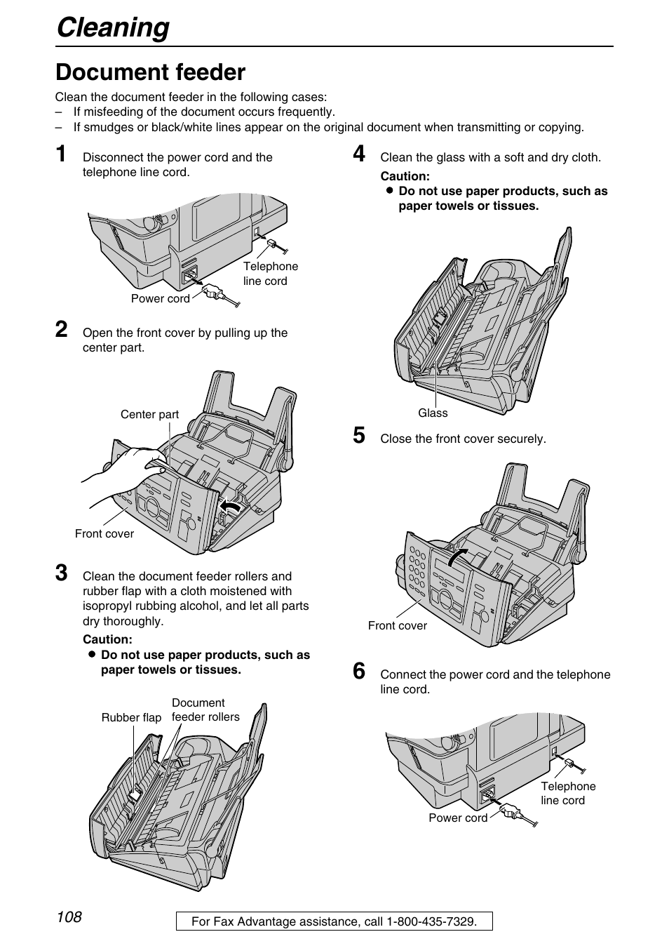 Cleaning, Document feeder | Panasonic KX-FPG371 User Manual | Page 108 / 132