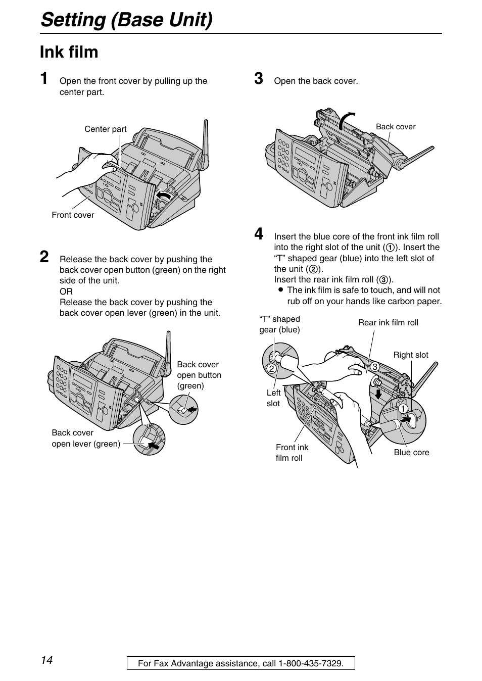 Setting (base unit), Ink film, Ink film 1 | Panasonic KX-FPG371 User Manual | Page 14 / 132