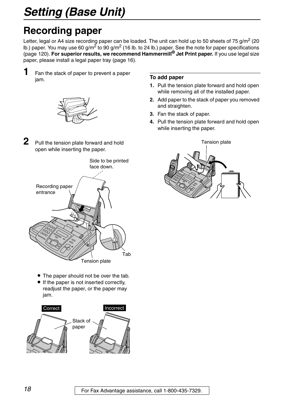 Recording paper, Setting (base unit) | Panasonic KX-FPG371 User Manual | Page 18 / 132