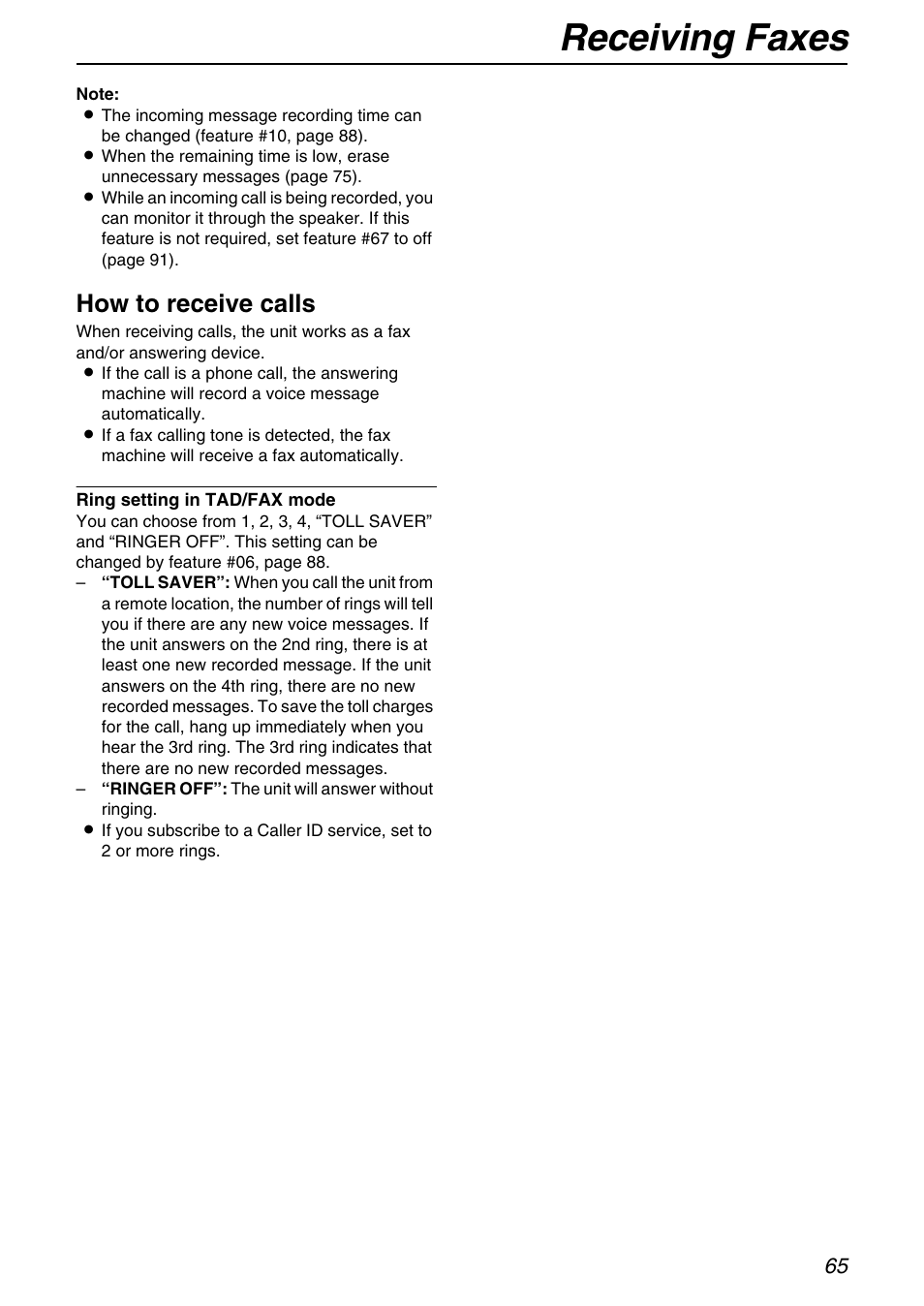 Receiving faxes, How to receive calls | Panasonic KX-FPG371 User Manual | Page 65 / 132