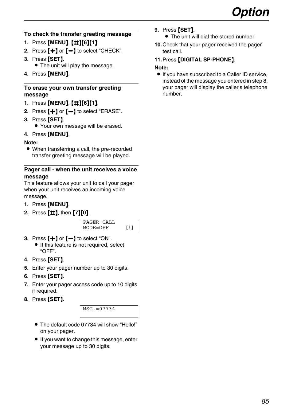 Option | Panasonic KX-FPG371 User Manual | Page 85 / 132