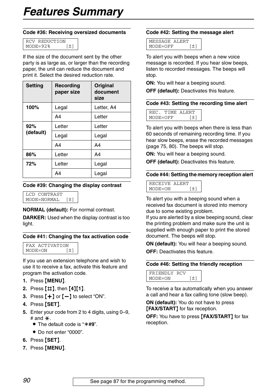 Hange the fa, Remote f, Features summary | Panasonic KX-FPG371 User Manual | Page 90 / 132