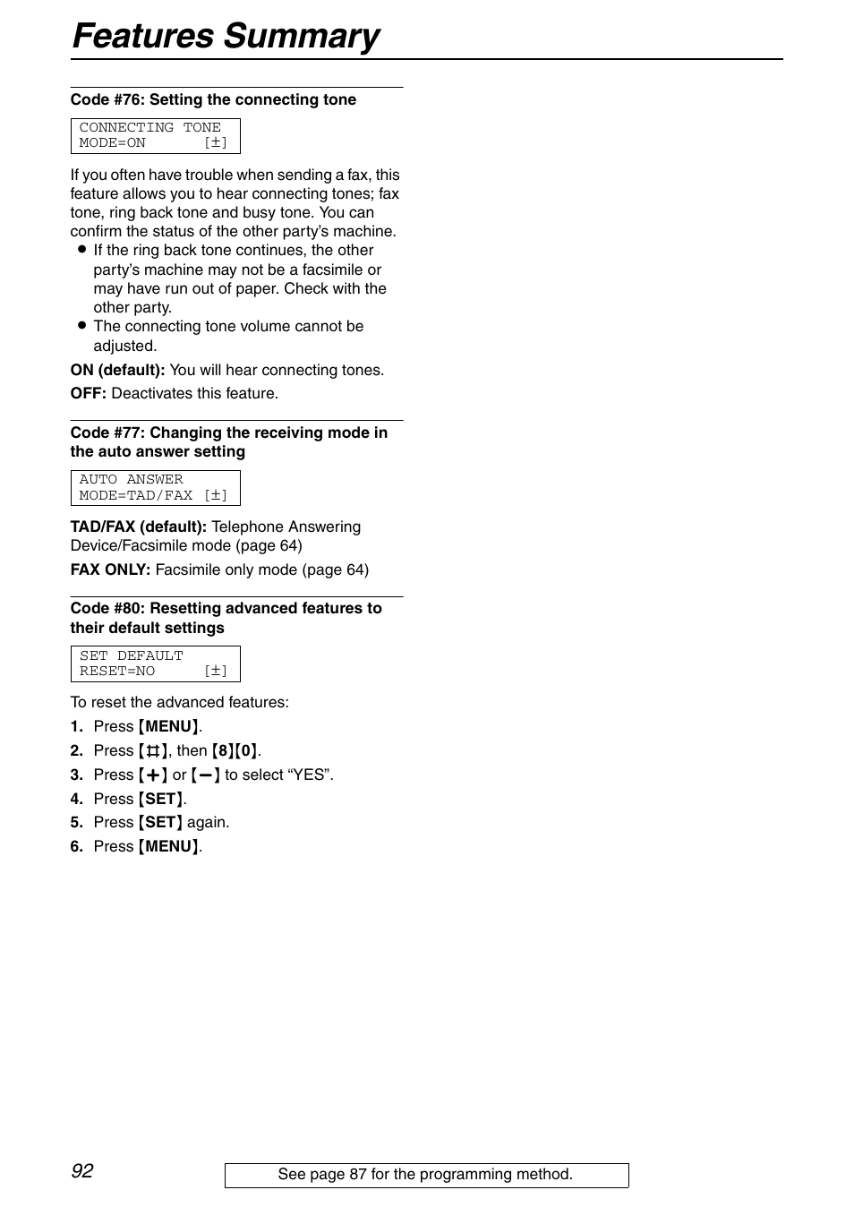 Features summary | Panasonic KX-FPG371 User Manual | Page 92 / 132