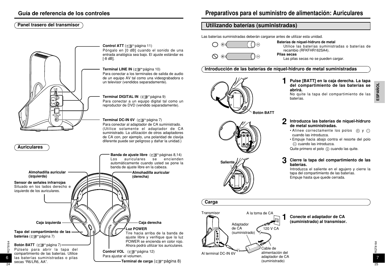 Guía de referencia de los controles, Utilizando baterías (suministradas) | Panasonic RP-WH5000 User Manual | Page 13 / 29