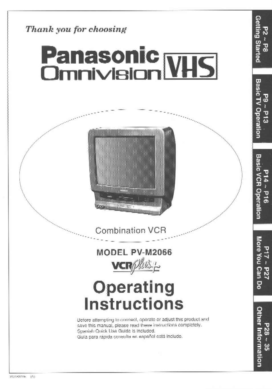 Panasonic OMNIVISION PV-M2066 User Manual | 36 pages