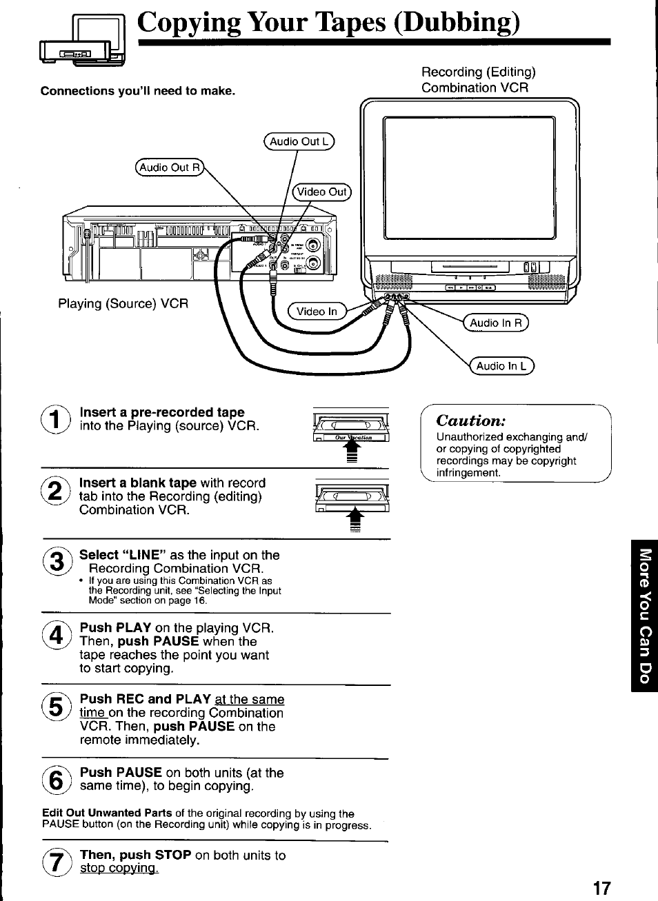 Copying your tapes (dubbing), Caution | Panasonic OMNIVISION PV-M2066 User Manual | Page 17 / 36