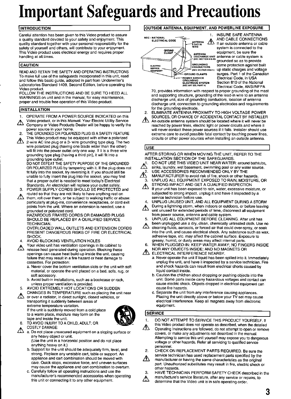 Important safeguards and precautions | Panasonic OMNIVISION PV-M2066 User Manual | Page 3 / 36