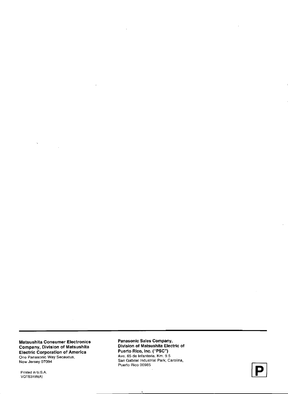 Panasonic OMNIVISION PV-M2066 User Manual | Page 36 / 36