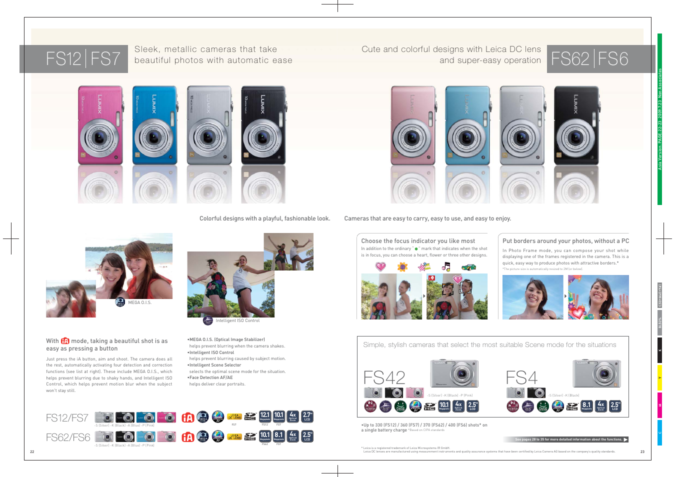 Choose the focus indicator you like most, Put borders around your photos, without a pc, Fs12 fs7 | Fs62 fs6, Fs42 fs4 | Panasonic DMC-LS85 User Manual | Page 12 / 24