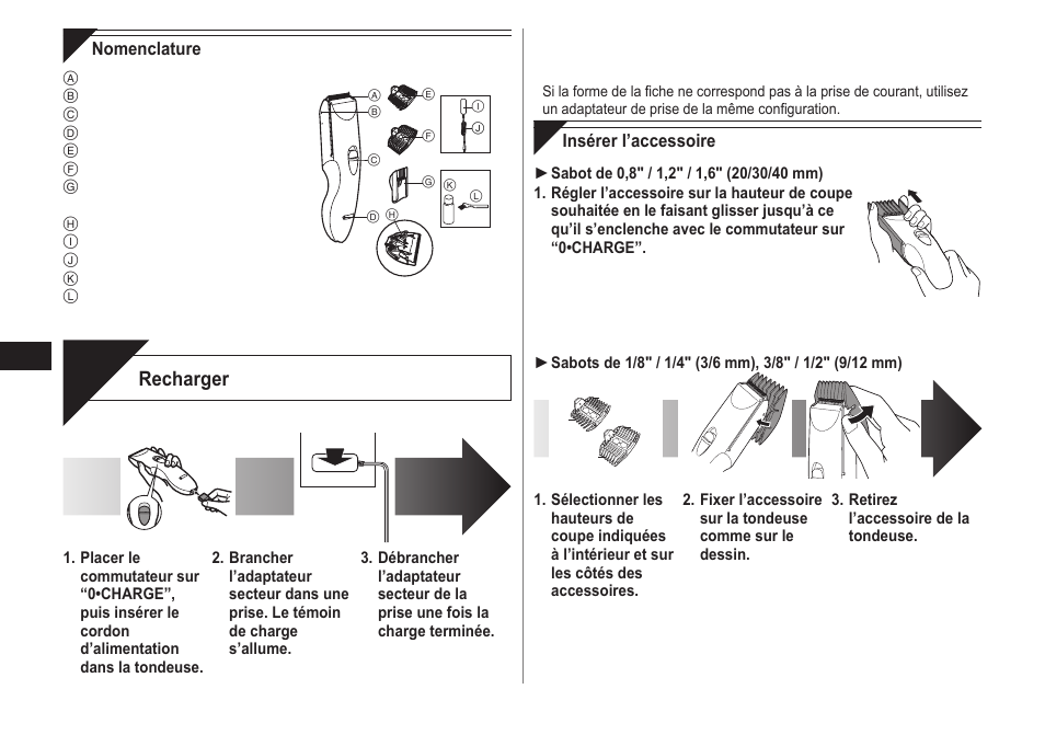 Charge, Recharger | Panasonic ERCA35 User Manual | Page 10 / 20