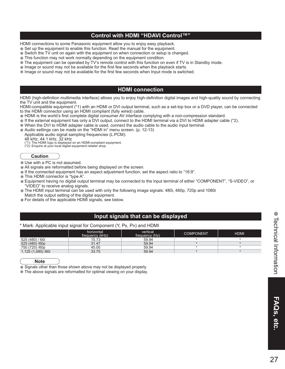 Faqs, etc | Panasonic TC-23LX60 User Manual | Page 27 / 67