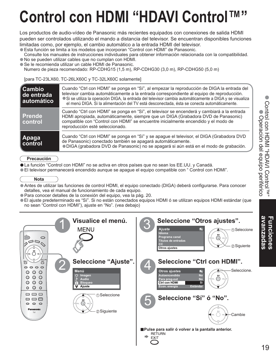 Control con hdmi “hdavi control | Panasonic TC-23LX60 User Manual | Page 55 / 67