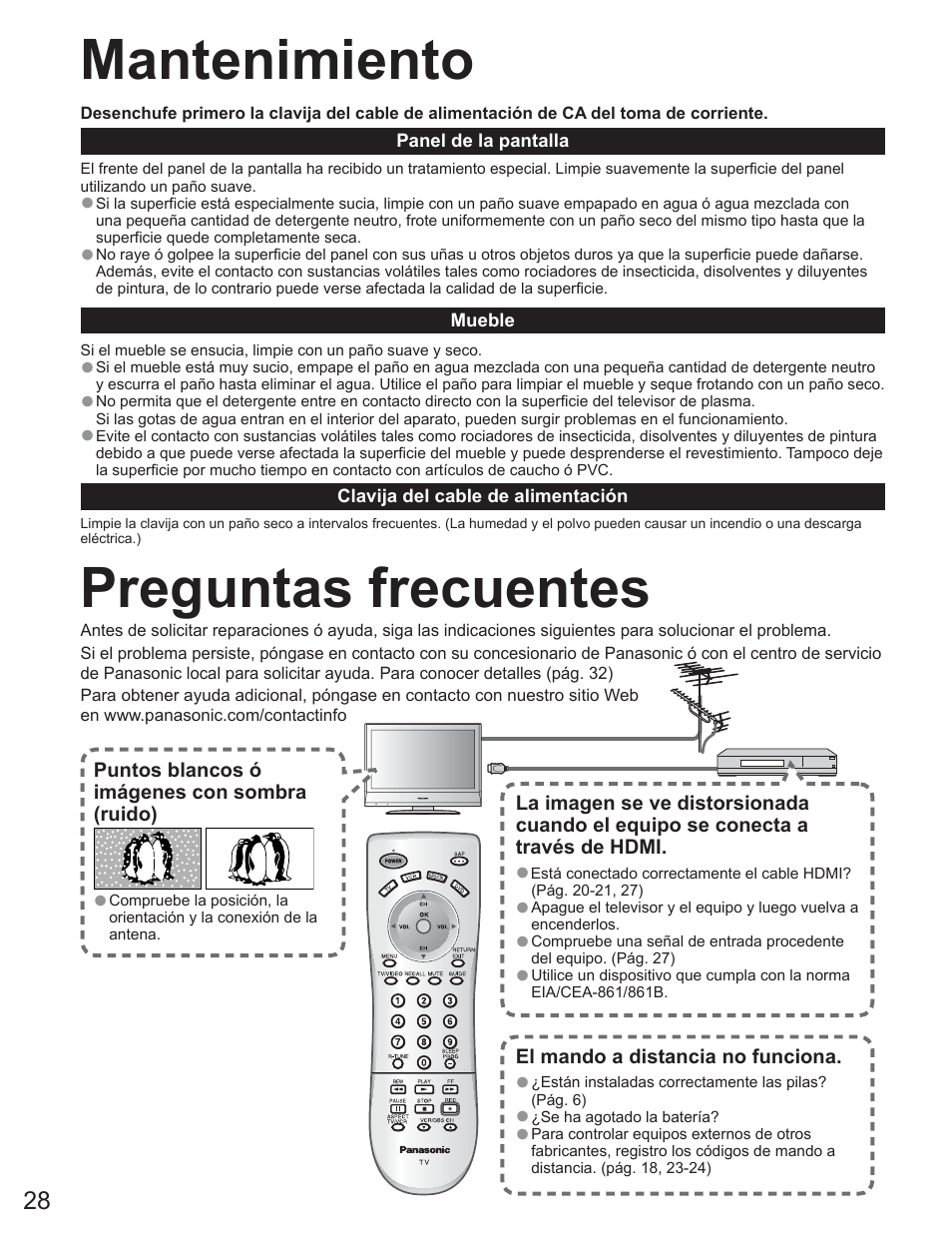 Preguntas frecuentes mantenimiento | Panasonic TC-23LX60 User Manual | Page 64 / 67